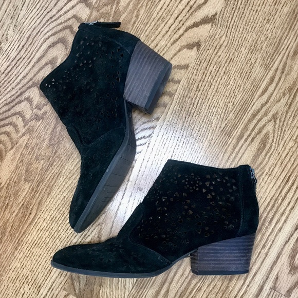 FRANCO SARTO Black Ashlee Suede Laser Cut Booties—SZ. 8.5 - Picture 1 of 8